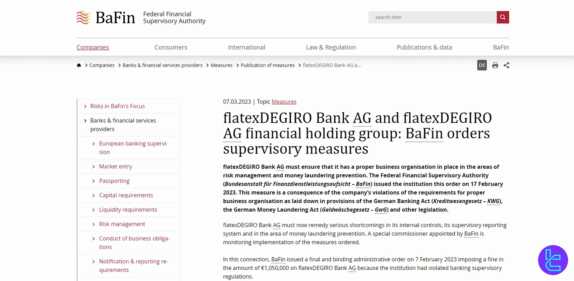 DEGIRO BaFIN regulation