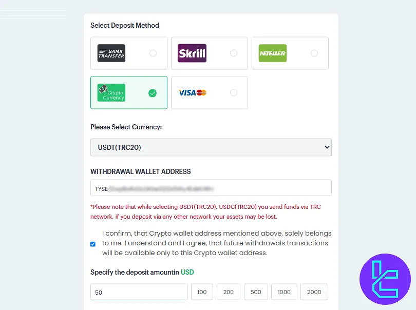 Fxview cryptocurrency deposit page