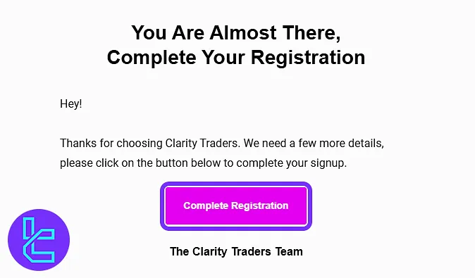 Confirmation email from Clarity Traders for the profile setup