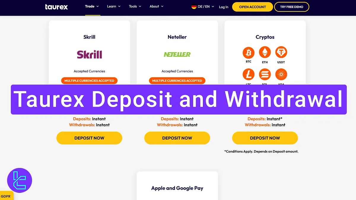 Taurex Deposit and Withdrawal 2025 [BTC, Visa, Bank Wire, and Skrill]