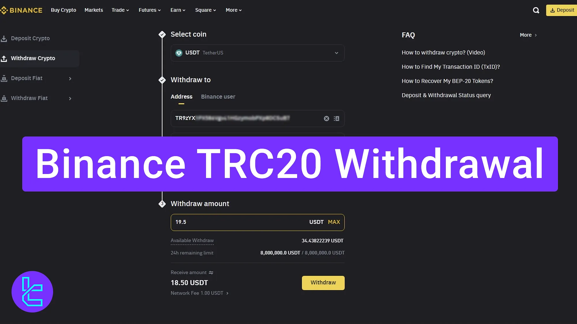 Binance USDT TRC20 cash-out process