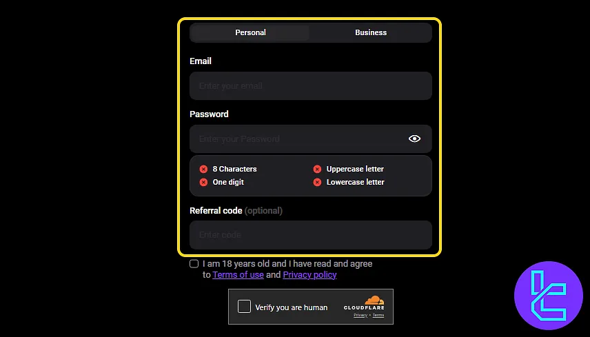BTC-Alpha account setup page