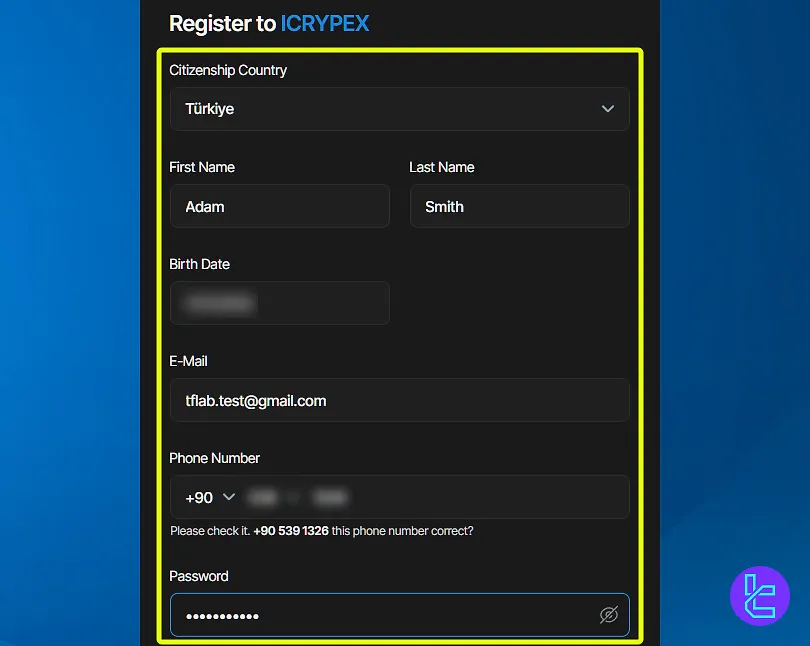ICRYPEX register form