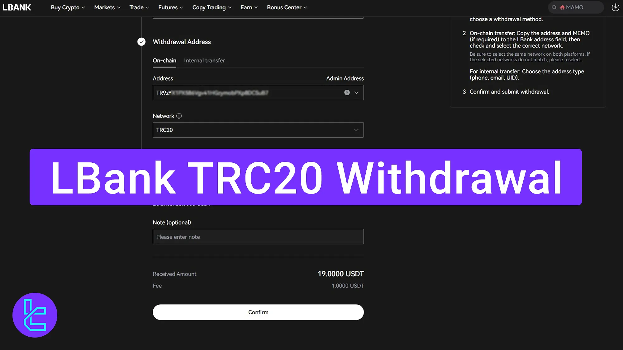 LBank TRC20 withdrawal process