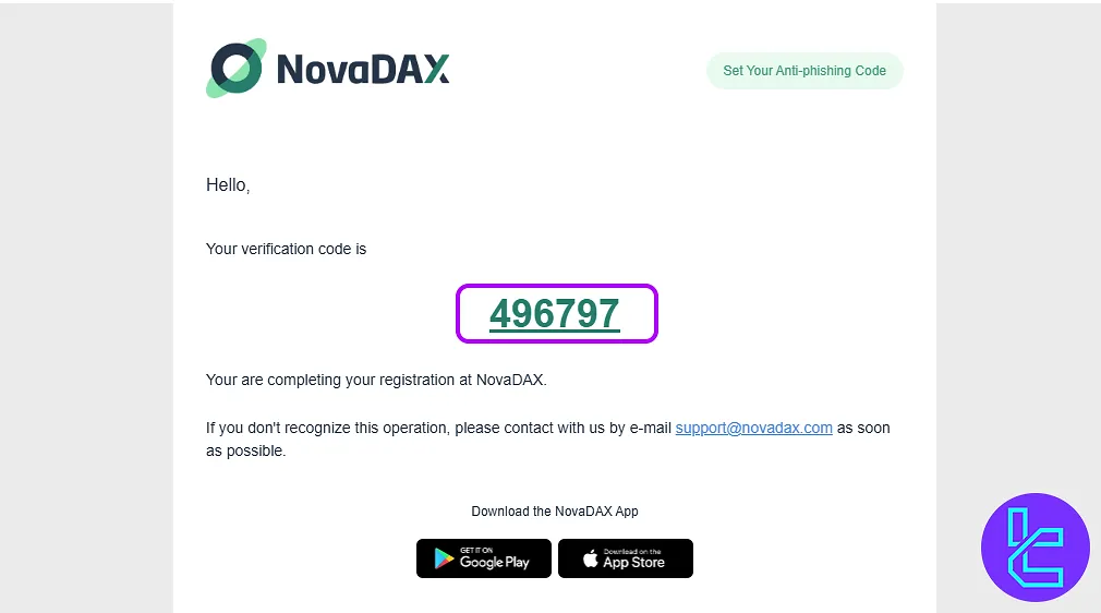 NovaDAX signup email verification