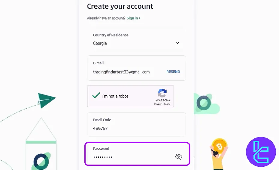 NovaDAX account setup password creation