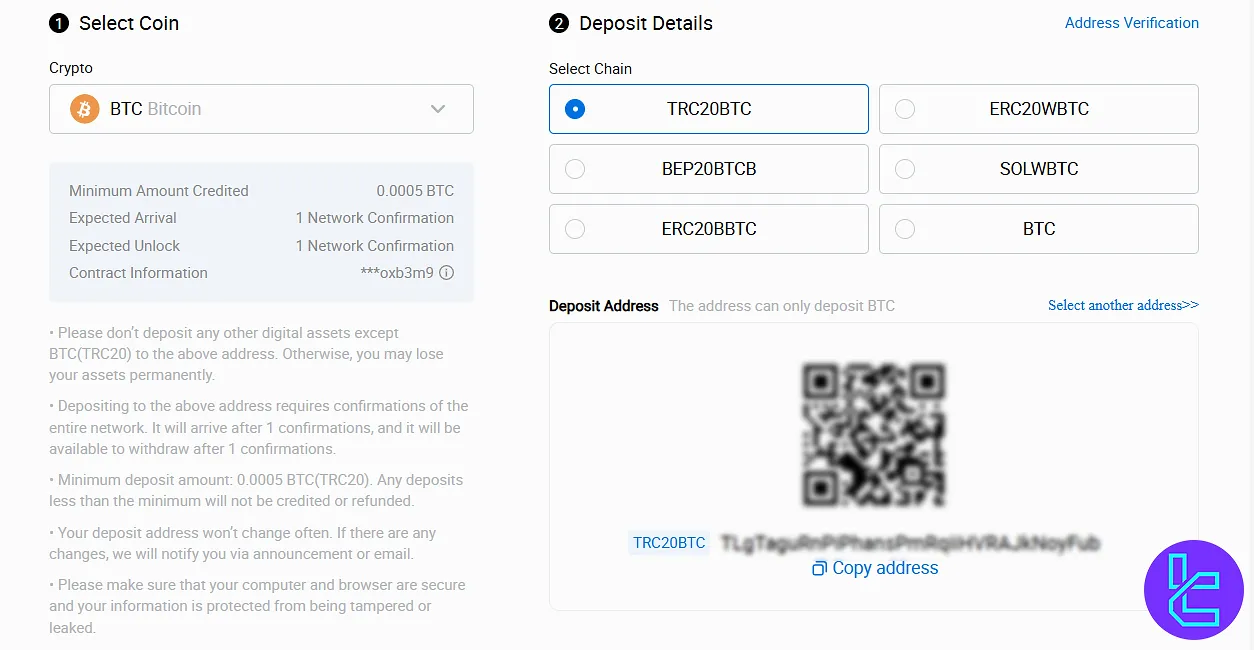 HTX BTC deposit page