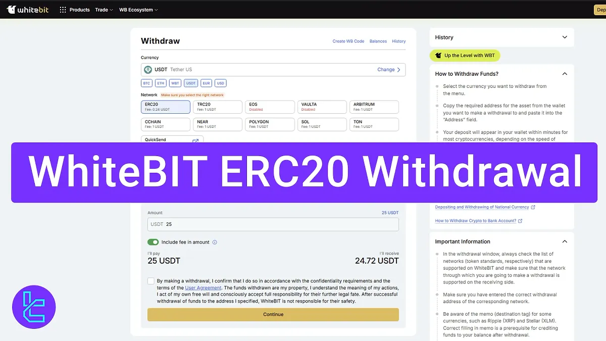 WhiteBIT ERC20 Withdrawal 2025 [5-Minute Process with 0.24 USDT Fee]