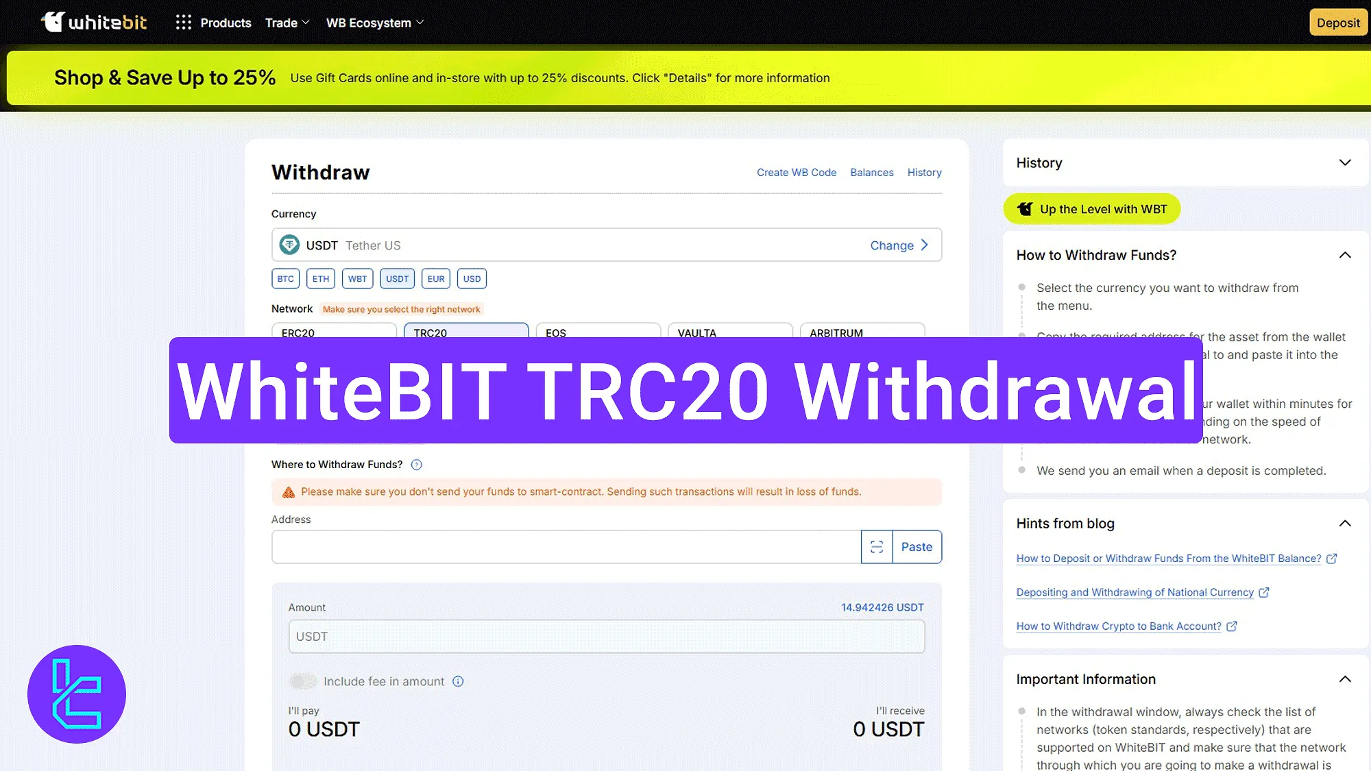 WhiteBIT TRC20 Withdrawal 2025 [Minimum Payout $10]