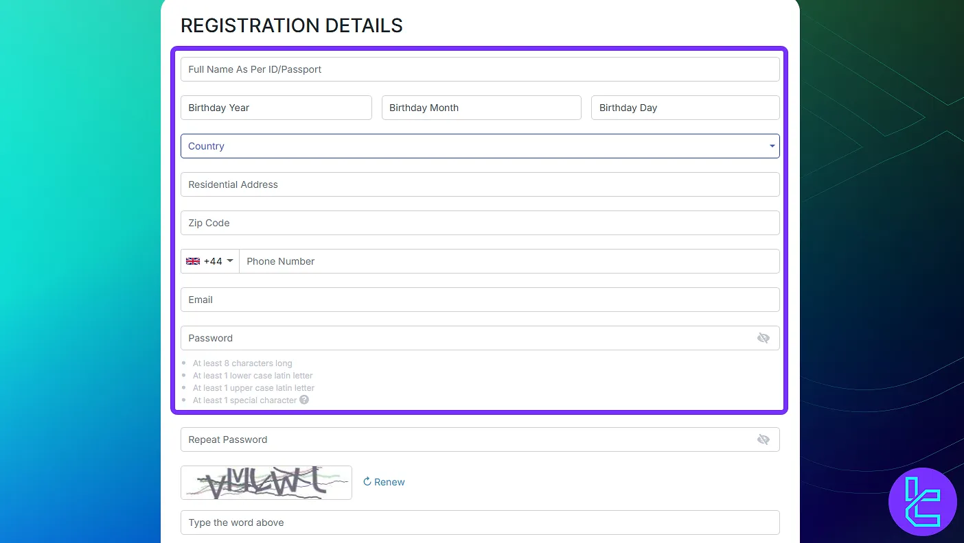 Bold Prime Personal Details Form for Registration