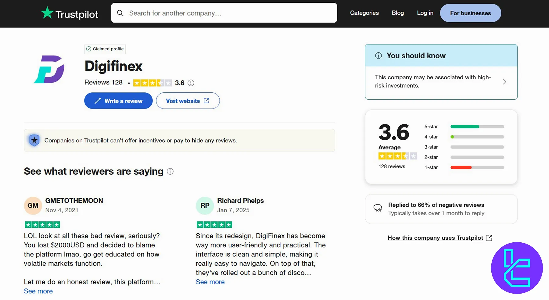 DigiFinex Trustpilot