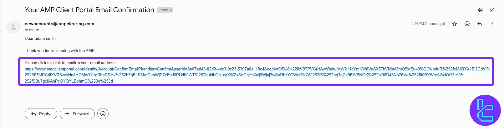 AMP Futures Email Confirmation