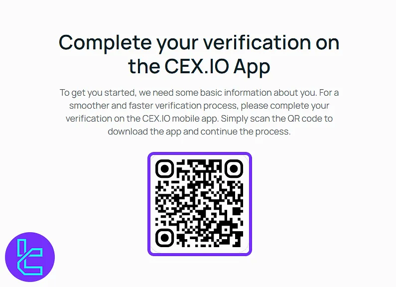 Scan QR to initiate the CEX.io identity check process