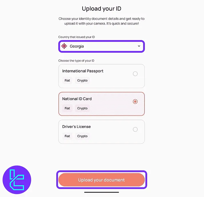 Choose and submit your ID for the CEX.io identity validation
