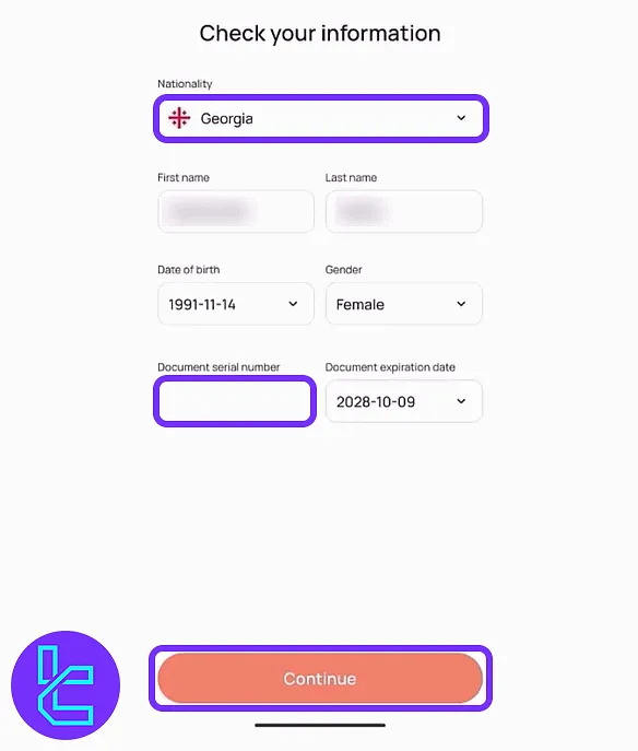 CEX.io review and document number entry in the KYC process