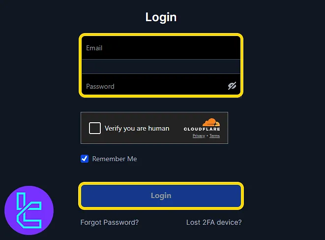 BitMEX login form