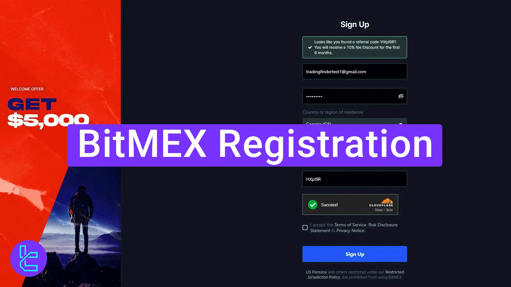 BitMEX signup tutorial page