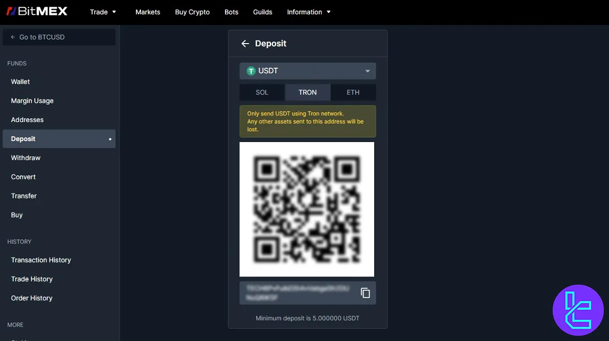 BitMEX USDT deposit page