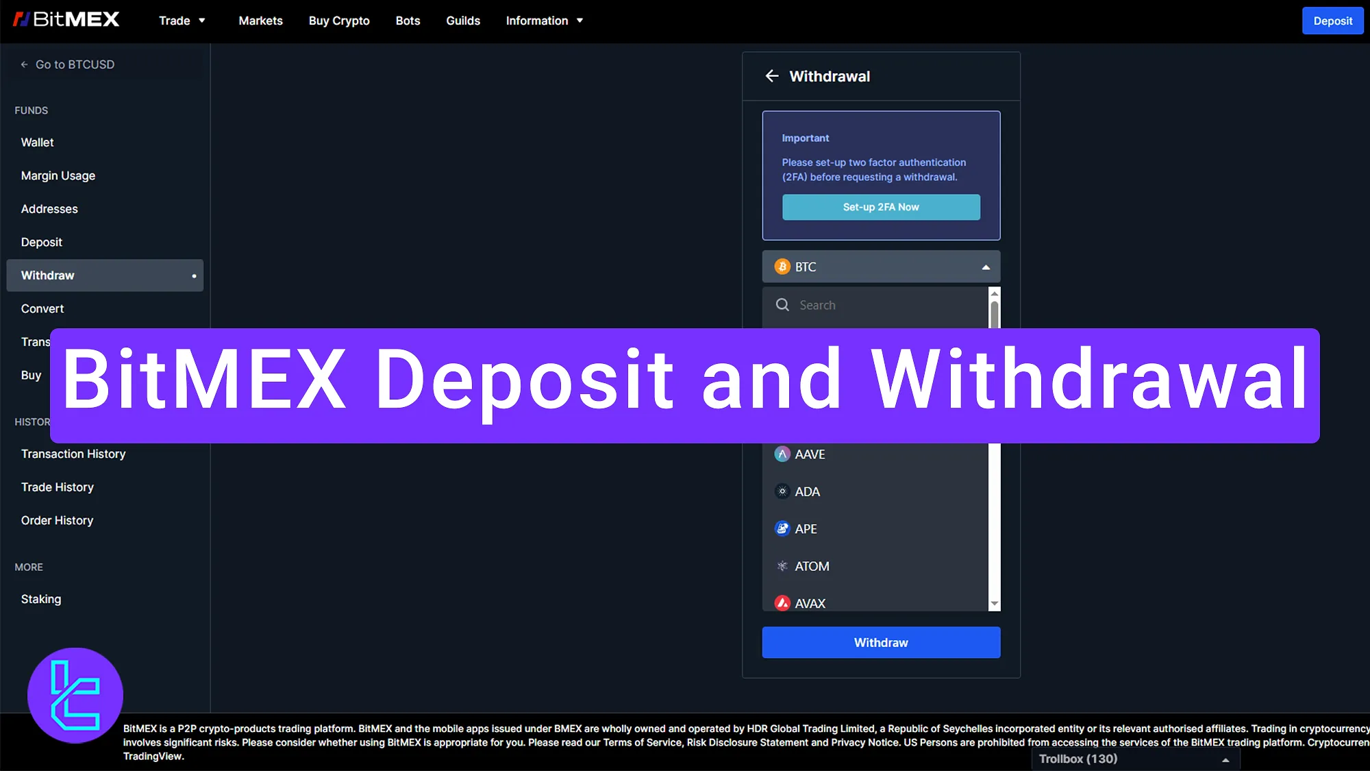 BitMEX Deposit and Withdrawal 2025 [43 Cryptocurrency Options]