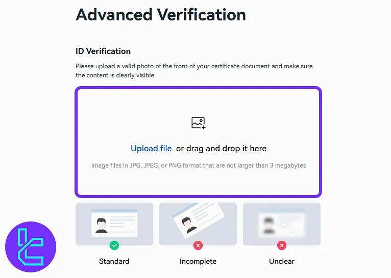 ID upload section with image requirements on the Toobit KYC dashboard