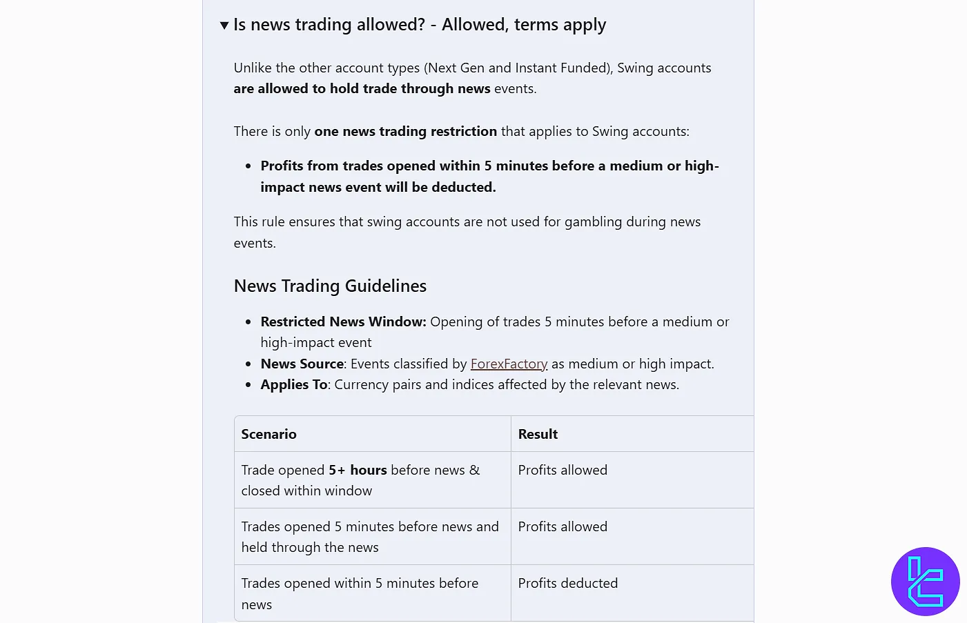 Funding Traders news trading rules