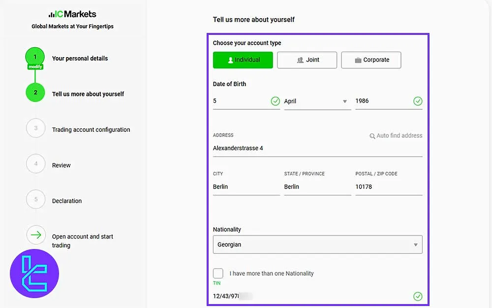IC Markets EU additional details form
