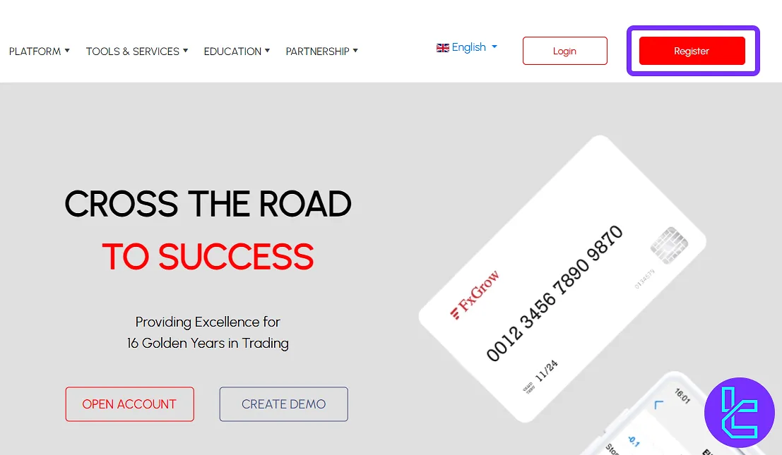 Accessing the FxGrow account creation page