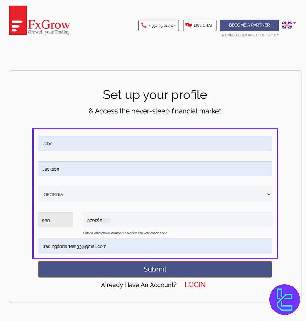 Entering Personal Information in FxGrow