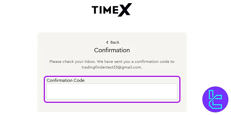 Verify email in TimeX account setup