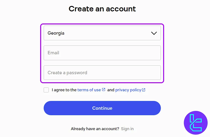 Currency.com signup form