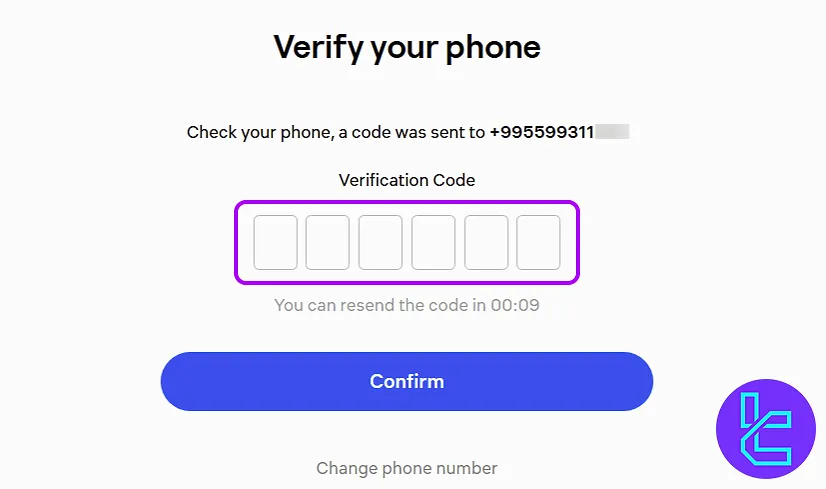 Input SMS verification code on Currency.com signup process