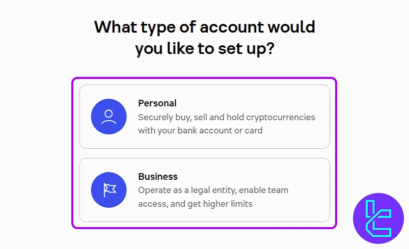 Account type selection to finalize Currency.com signup