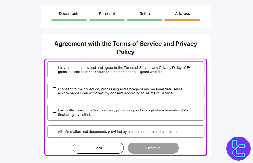 Accept terms and conditions on PointPay KYC