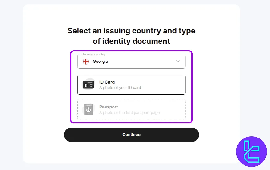 Selecting country and document for PointPay account approval