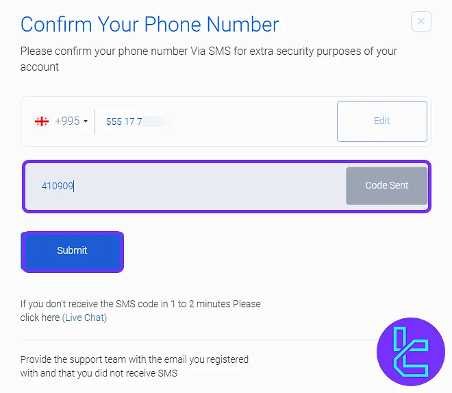 AdroFX sign-up phone number verification