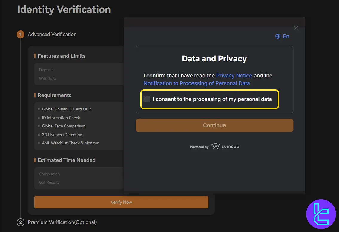 Deepcoin KYC agreement confirmation