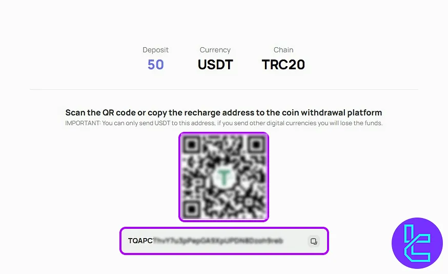 OQtima TRC20 top-up wallet address
