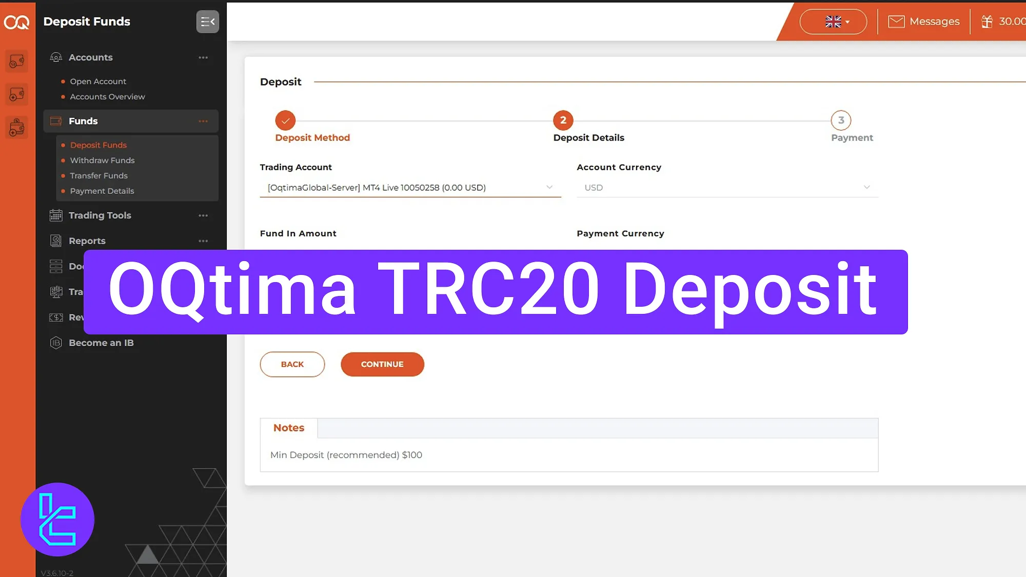 OQtima TRC20 payment steps