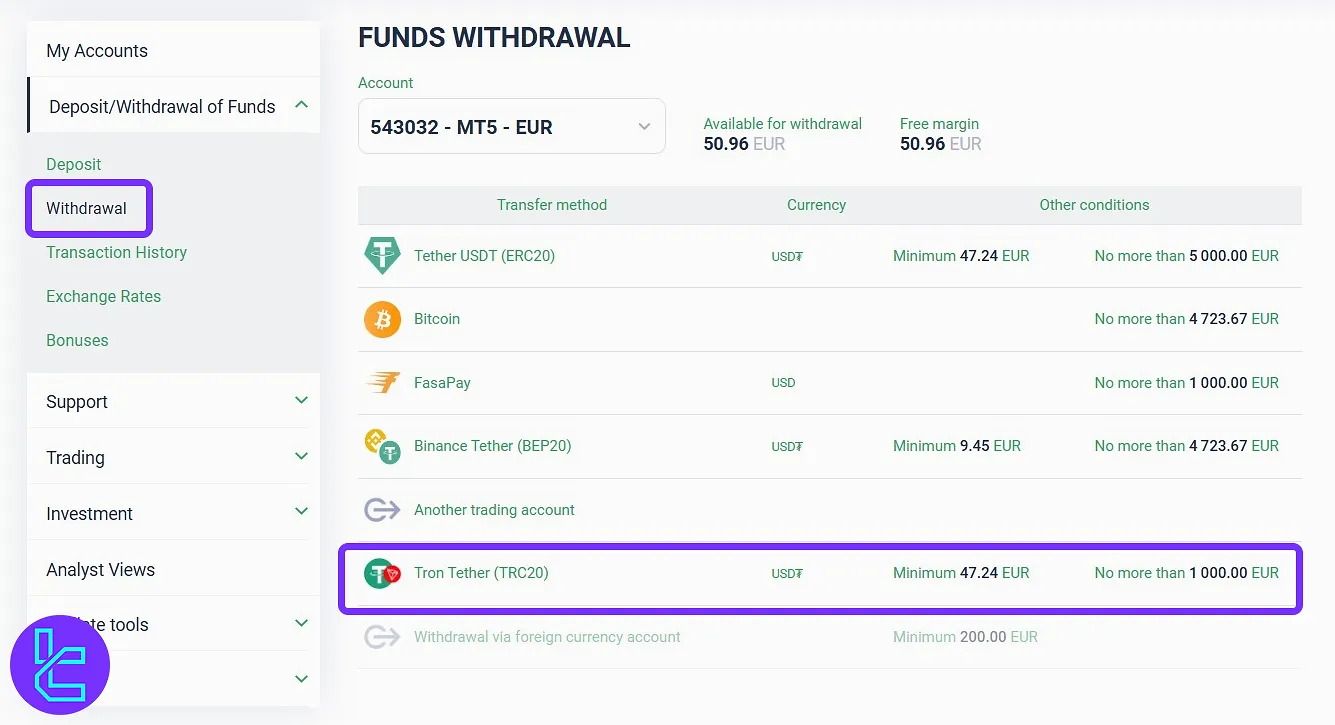 Esperio TRC20 payout method
