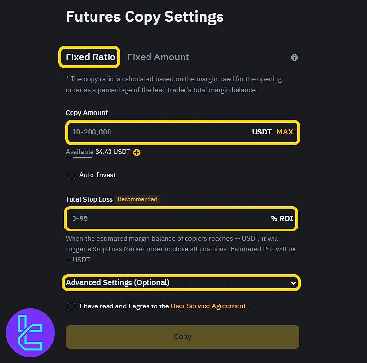 Customizing the Binance copy trading settings
