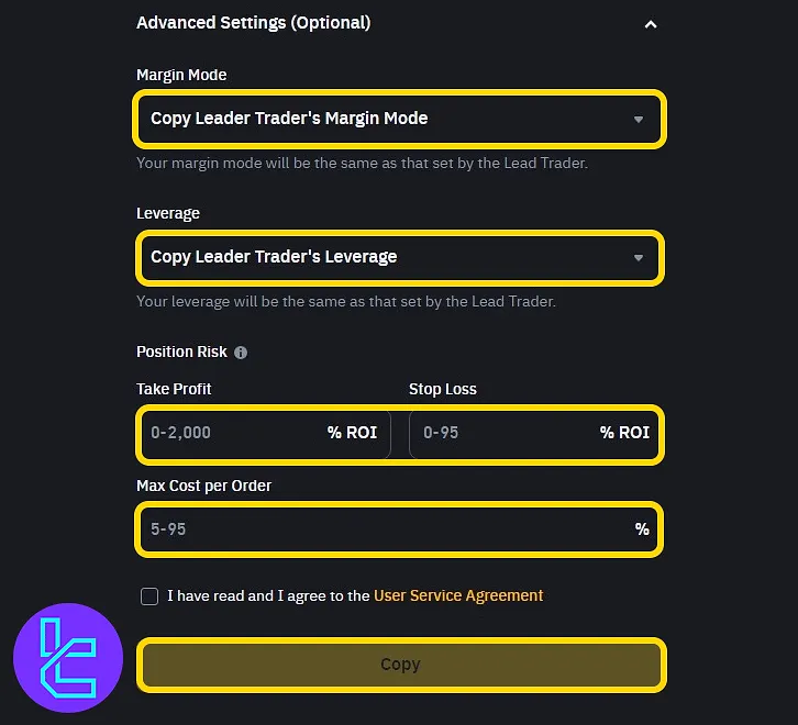 Binance copy trading advanced configuration section