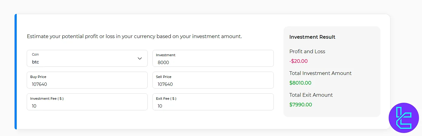 Example of using the crypto profit calculator tool