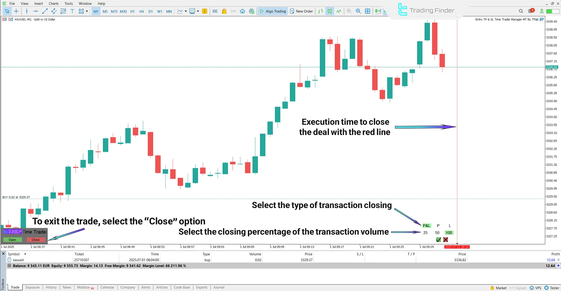 Steps for closing trades with the Entry TP & SL Time Trader Manager