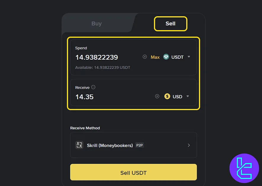 Sell USDT on Binance Skrill payout