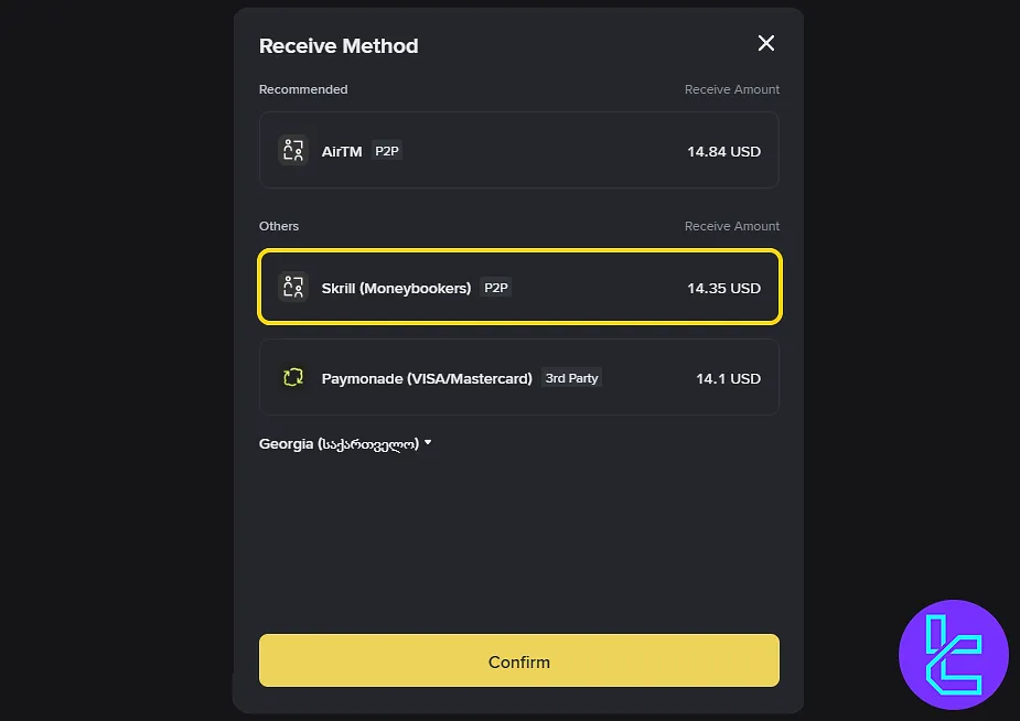 Binance Skrill payout option