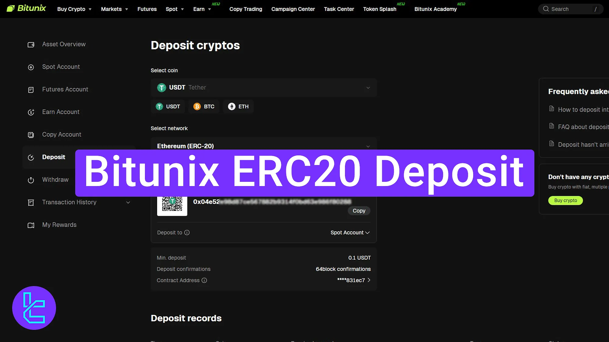 Bitunix ERC20 USDT funding process visual guide