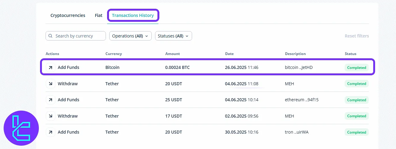 CEX.io BTC transaction confirmation status interface