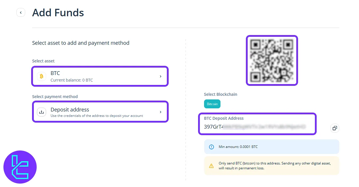 CEX.io BTC payment QR and address selection page