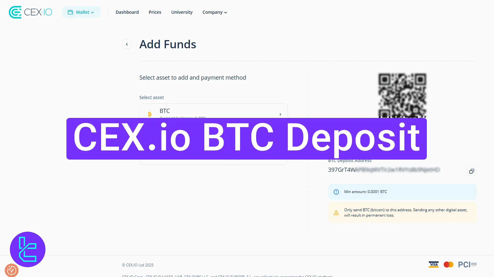 CEX.io BTC Deposit 2025 [Minimum Funding Amount 0.0001 BTC]