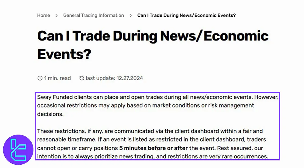 Sway Funded news trading rules
